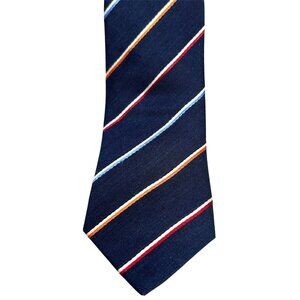 Eaton Silk Linen Blend Striped Necktie Navy Blue Multicolor Office Preppy Academ